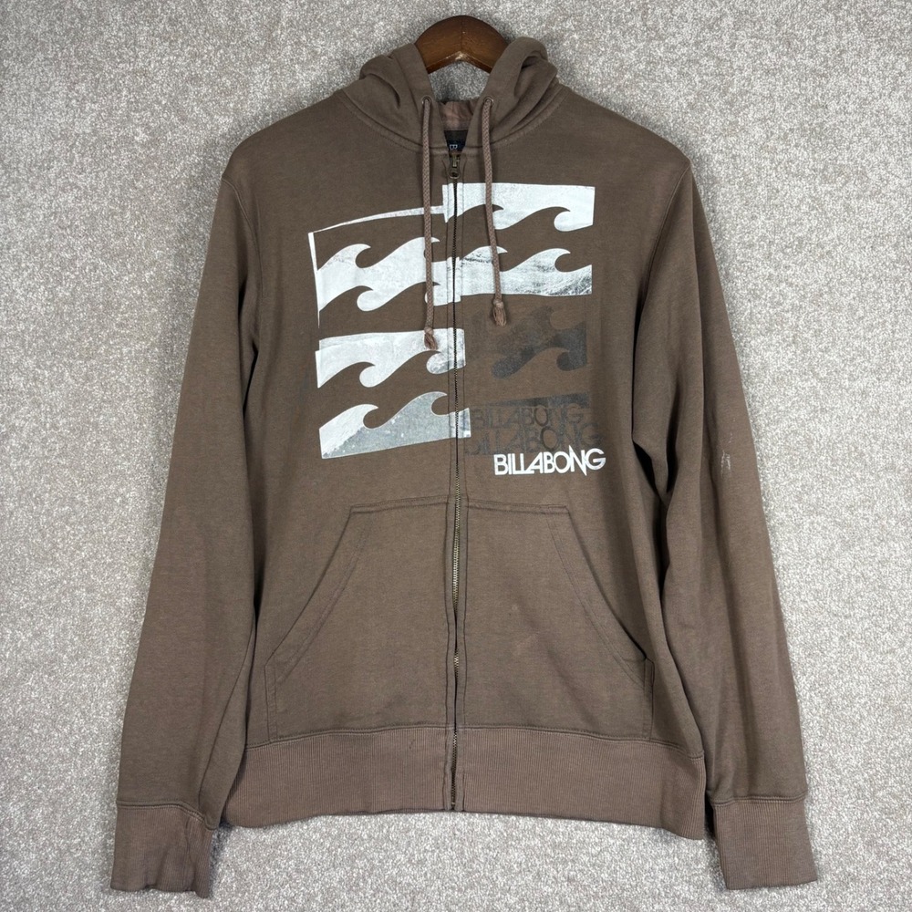 Billabong Mens Brown Graphic Full Zip Hoodie Surf Wave Logo Large
